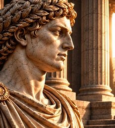 Classical Roman-inspired sculptural bust with columns