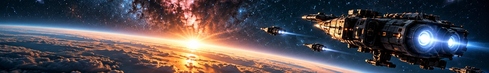 Science fiction ships above the horizon of a fictional planet