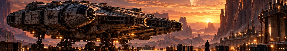 Original space-opera-inspired spaceship over a futuristic city